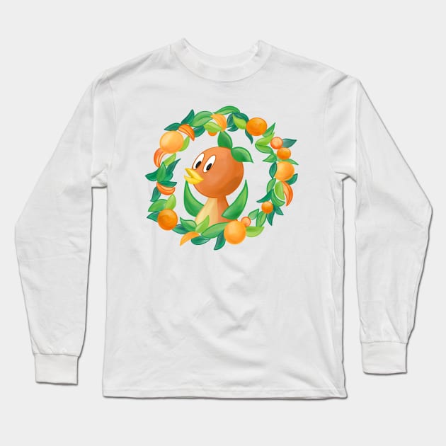 Little Orange Bird Wreath Long Sleeve T-Shirt by sketchcot